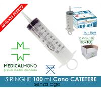 MEDICALMONO 100 Siringhe Senza Ago, Cono Catetere, 100 ml, 4 Confezioni da 25 Pz
