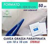 MEDICALMONO - 50 BUSTE GARZE GRASSE ALLA PARAFFINA MAXI cm 10x10 cm STERILI in Buste singole