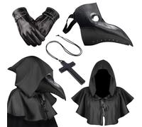 Medico Della Peste Costume Maschera Medico Della Peste Halloween Cosplay Uomo Steampunk Maschera Dottore Della Peste Crocifisso Collana Legno Pelle Guanti Mantello con Cappuccio per Carnevale Festa