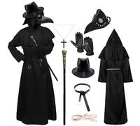 Medico della Peste Costume, Plague Doctor Costume con Maschera Medico della Peste Cappello, Kit Dottore della Peste Uomo, Vestito Medico della Peste Adulto per Halloween Cosplay Carnevale (L)
