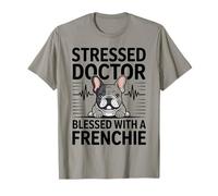 Medico stressato Benedetto con Un Cane Frenchie Maglietta