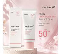 MEDICUBE PDRN Pink Tone Up Sun Cream SPF50+ P Crema solare coreana illuminante con effetto glow, protezione UV, base trucco quotidiana per il viso