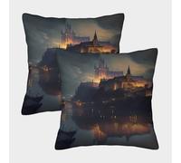 Medieval Castle-fantasy Night Scene Federe Cuscini Per Divano Decorativa Available All Seasons Fodere Cuscino Set 2 Pezzi Cerniera Invisibile Del Divano Arredamento 50x50cm