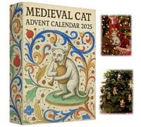 Medieval Cat Advent Calendar 2025,24 Days Acrylic Christmas Countdown Pendants,24 Mini Cat Christmas Tree Ornaments Decoration Gift for Pet Lovers (1PCS)