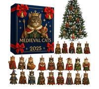 Medieval Cat Christmas Adventt Calendar - 2D Decor, Medieval King Cat Ornament, 2D Acrylic 24-Day Cats Christmas Countdown Calendar | Cats Lover Holiday Home Tree Collection, Party, Window, Wall Decor