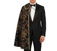 Medieval Cloak - Half Shoulder Shawl, Brocade Pattern Renaissance Cape, Men Costume Accessory, Cosplay Festival Halloween Gear, Theatrical Performance Garb, Vintage Knight Apparel, Dark Grey, Nero