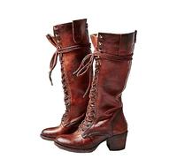 Medieval Cosplay Boots - Pu Leather Boots High-Heeled Shoes - Medieval Mid-Calf Boots Knee Length Laces Up Shoes Festival Larp Shoes for Cosplay,Rosso,40