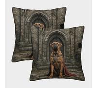Medieval Dog Guard-fantasy Knight Style Federe Cuscini Per Divano Decorativa Available All Seasons Fodere Cuscino Confezione Da 2 Con Cerniera Invisibile Da Letto Per Salotto 50x50cm