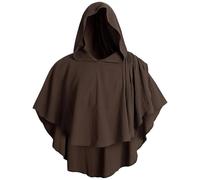 Medieval Hooded Cloak Gothic Renaissance Costume Cape Black Cowl Robe Halloween Mantello Rinascimentale con Cappuccio Medievale Mantello con Cappuccio per Adulti Uomo Donna Costume Carnevale, O