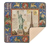 Medieval Manuscript Statua della Libertà e Torre Eiffel Simpatico tappetino da gioco pieghevole per bambini per interni ed esterni, non tossico, per la pancia, per bambini, 127 x 127 cm