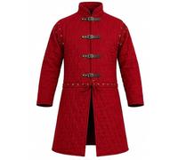 Medieval Red Quilted Gambeson Coat, Padded Armour Jacket with Buckle Fastenings & Shoulder Lacing, LARP Cosplay Renaissance Reenactment Costume