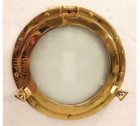 Medieval Replicas Decorazione da parete in ottone con oblò in vetro, per barca nautica, porto, foto, 30,5 cm