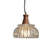 Medieval Walnut Chandelier, Single-Head Brass Pendant with Clear Glass Lampshade, E27 Screw Light, Adjustable Hanging Wire Ceiling Lighting