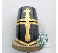 Medievale Crusader Casco, Acciaio Ottone Design Templar Knight Great Casco