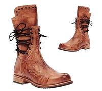 Medievali Stivali Cosplay Delle Donne PU Stivali In Pelle Mid-Polpaccio Retro Punk Chiusura In Pizzo Tacchi Bassi Autunno Inverno Stivali Da Moto Festival LARP Scarpe Vintage Cowboy Western Stivali,