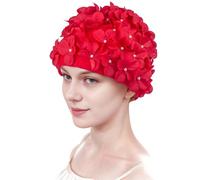 Medifier Cuffia da bagno in stile retrò con petali floreali, antiscivolo, per donne e ragazze (rosso)