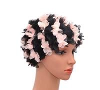 Medifier Cuffia da donna in stile rétro con petali floreali, ideale per piscina (Nero con accenti rosa)