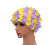Medifier Cuffia da donna in stile rétro con petali floreali, ideale per piscina (Viola con accenti gialli)