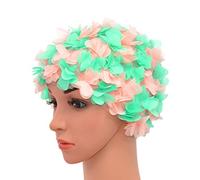 Medifier, cuffia da donna stile rétro con petali, motivo floreale, da piscina, Pink and green