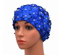 Medifier Cuffia da nuoto in stile rétro con strass e motivo floreale, da donna, donna, Blue, one size fit all