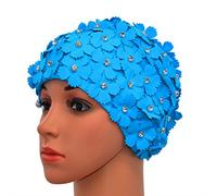Medifier Cuffia da nuoto in stile rétro con strass e motivo floreale, da donna, donna, Light Blue, one size fit all