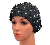 Medifier Cuffia da nuoto in stile rétro con strass e motivo floreale, da donna, donna, Nero , one size fit all