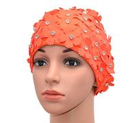 Medifier Cuffia da nuoto in stile rétro con strass e motivo floreale, da donna, donna, Orange, one size fit all