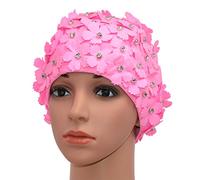 Medifier Cuffia da nuoto in stile rétro con strass e motivo floreale, da donna, donna, rosa, one size fit all