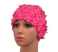Medifier Cuffia da nuoto in stile rétro con strass e motivo floreale, da donna, donna, Rose Red, one size fit all