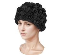 Medifier Cuffia da nuoto vintage con petali di fiori 3D retrò, cuffia da doccia per donne e ragazze, colore nero