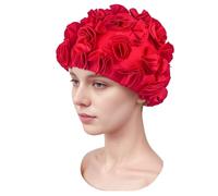 Medifier Cuffia da nuoto vintage con petali di fiori 3D, stile retrò, cuffia da doccia, per donne e ragazze, colore rosso