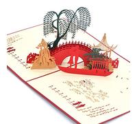 Medigy Pop-up 3D Biglietto d'auguri fatto a mano, Scheda in bianco,Piccolo ponte & acqua che scorre