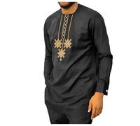 Medio Oriente Thobe con Pantaloni Set Musulmano Abaya Uomo Abito Africano Manica Lunga Allentato Caftano Dubai Abbigliamento Arabo Costume Islamico Africano Dashiki Abiti 2 Pezzi Abiti, Nero , M
