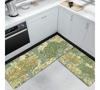 Medioevo Set di 2 Tappeti da Cucina Antiscivolo e Assorbenti, Tappetini con Foresta inglese fiori, per Ingresso, Cucina e Ufficio, Decorazione casa, 40x60cm+40x120cm, Verde