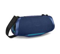 MEDION Altoparlante Bluetooth portatile P61762 (batteria ricaricabile, potenziamento dei bassi, effetti luminosi RGB, protezione dall'acqua IPX7 e robustezza, power bank integrato, 2x 25 W RMS) Blu