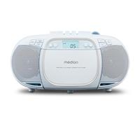 MEDION E66476 Sistema Audio Stereo (Boombox, Lettore CD, MP3, Cassetta, Lettore Portatile di Cassette per Bambini, Radio FM, AUX, Cuffie, Rete e Batteria) Blu