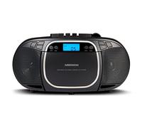 MEDION E66476 Stereo Sound System (Boombox, lettore CD, MP3, cassetta, lettore di cassette portatile per bambini, radio FM, AUX, cuffie, rete e batteria) nero