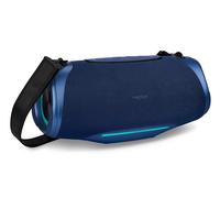 MEDION Altoparlante Bluetooth portatile P61762 (batteria ricaricabile, potenziamento dei bassi, effetti luminosi RGB, protezione dall'acqua IPX7 e robustezza, power bank integrato, 2x 25 W RMS) Blu