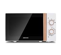 MEDION Microonde (effetto legno, 20 litri, 700 watt, porta a specchio, 5 livelli di potenza, funzione scongelamento, timer, MD10596) bianco