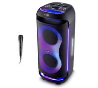 MEDION PE-2 Plus Partybox (Akku, mit Mikrofon, tragbarer Bluetooth Lautsprecher groß, Musikbox, Verschiedene Lichteffekte, Partylautsprecher mit Karaoke, Mikrofon und Gitarren Anschluss, AUX, USB)
