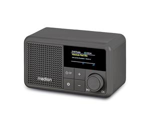 MEDION S66822 Mini radio DAB+ portatile con Bluetooth (batteria ricaricabile, display a colori oscurabile, antenna telescopica, sleep timer, sveglia, snooze, AUX, USB-C) grigio