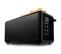 MEDION Tostapane 4 fette con supporto panini (7 livelli, 5 programmi, 1.450 W, 2 fessure lunghe, scongelamento, riscaldamento, acciaio inox opaco, MD12103) nero
