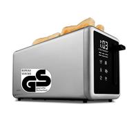 MEDION Tostapane 4 fette con supporto panini (7 livelli, 5 programmi, 1.450 W, 2 fessure lunghe, scongelamento, riscaldamento, cassetto raccoglibriciole, acciaio inox opaco, MD12103) argento
