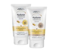 Medipharma - Bundle Crema Solare Viso - SPF 50+ Colorata e SPF 30 - con Acido Ialuronico - Protezione Solare Anti-Età Idratante per Pelli Sensibili e Secche - 2x50 ml