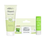 Medipharma - Olivenöl - Kit Stick Labbra & Crema Nutriente e Idratante per Mani - Con Olio d’Oliva Spremuto a Freddo - Protezione e Cura per Pelle Secca e Screpolata