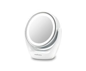 Medisana CM 835 specchio cosmetico con luce LED, specchio per trucco | Specchio da tavolo con ingrandimento 5x, specchio da trucco, doppia faccia, girevole a 360°, bianco, 40x30 cm