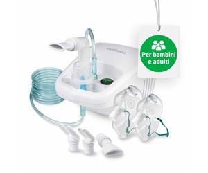 medisana IN 500 inalatore, nebulizzatore a compressore | con boccaglio e maschera per adulti e bambini, per raffreddori o asma con accessori extra e tubo lungo, white, larga