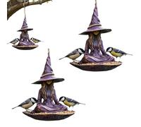Meditating Witch Garden Bird Feeder, Purple Resin Witch Hat Design with Rope Hanger, Whimsical Witch Statue Feeder for Backyard, Patio, Balcony, All-Season Bird Bath (1Pcs)