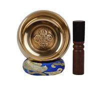 Meditation Tibetan Plain Singing Bowl with Bajra Crafted and protective pouch. For Mindfulness, Relaxation & Healing (GOLD6-2) (B52)