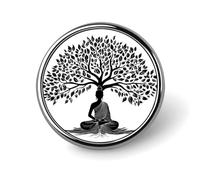 Meditazione sotto la linea dell'albero Bodhi, spilla rotonda da uomo e da donna, spilla con castone in metallo, spilla da bavero, spilla da cravatta per abiti, camicia, giacca, cappello, costume, de